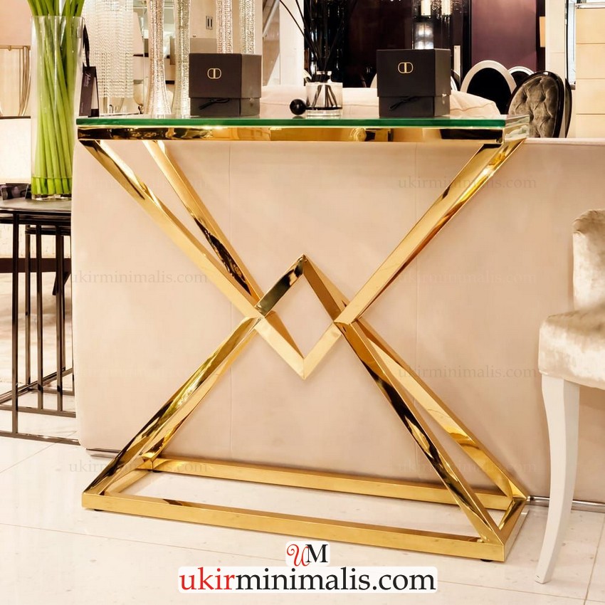 Meja Foyer Dinding Stainless Gold Mirror Hairline